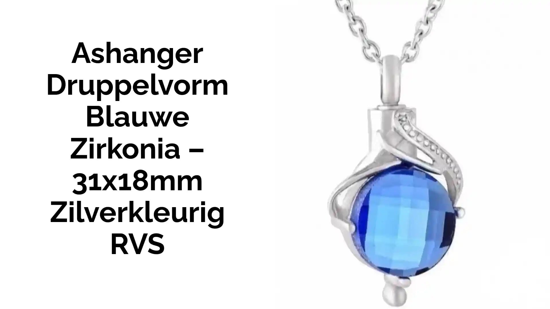 Ashanger Druppelvorm Blauwe Zirkonia &ndash; 31x18mm Zilverkleurig RVS by@Outfy