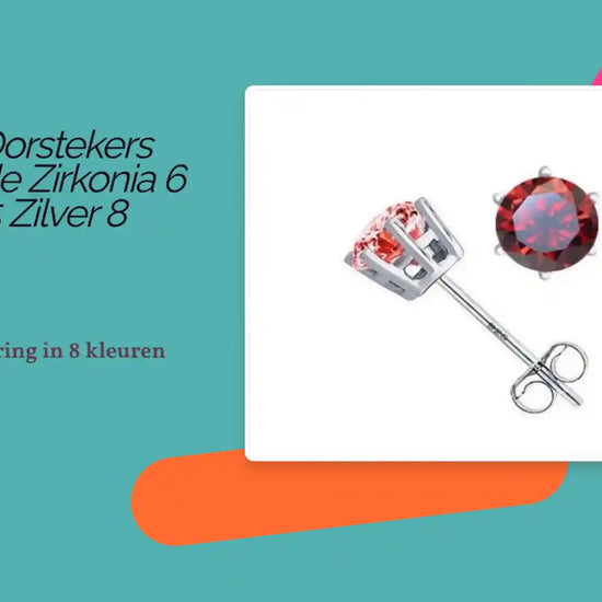 Zilveren Oorstekers met Ronde Zirkonia 6 mm &ndash; 925 Zilver 8 Kleuren by@Outfy