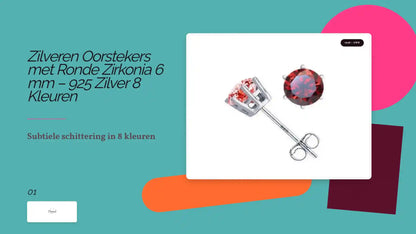 Zilveren Oorstekers met Ronde Zirkonia 6 mm &ndash; 925 Zilver 8 Kleuren by@Outfy