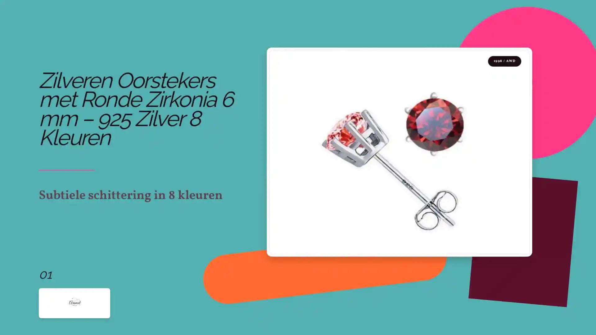 Zilveren Oorstekers met Ronde Zirkonia 6 mm &ndash; 925 Zilver 8 Kleuren by@Outfy