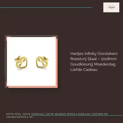 Hartjes Infinity Oorstekers Roestvrij Staal &ndash; 10x8mm Goudkleurig Moederdag Liefde Cadeau by@Outfy