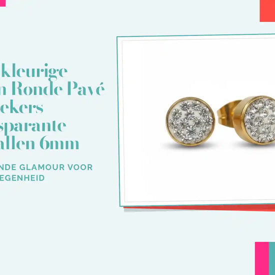 Goudkleurige Stalen Ronde Pav&eacute; Oorstekers Transparante Kristallen 6mm by@Outfy