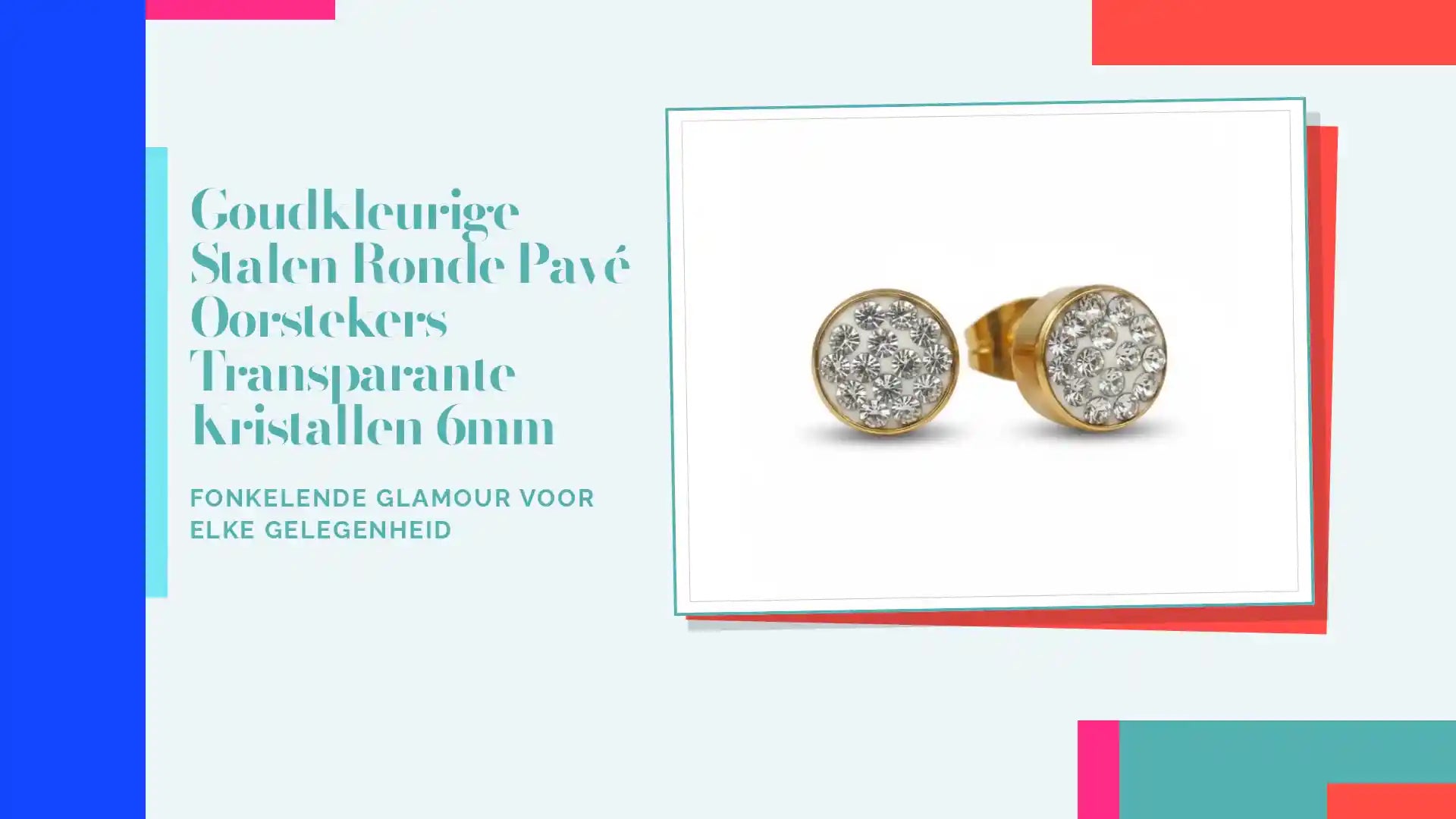 Goudkleurige Stalen Ronde Pav&eacute; Oorstekers Transparante Kristallen 6mm by@Outfy