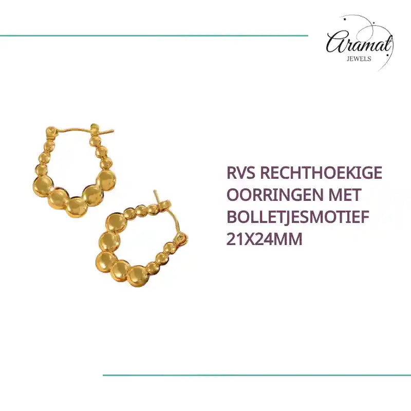 RVS Rechthoekige Oorringen met Bolletjesmotief 21x24mm by@Outfy