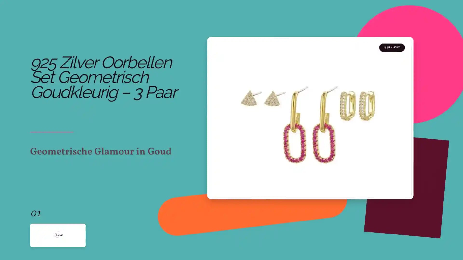 925 Zilver Oorbellen Set Geometrisch Goudkleurig &ndash; 3 Paar by@Outfy
