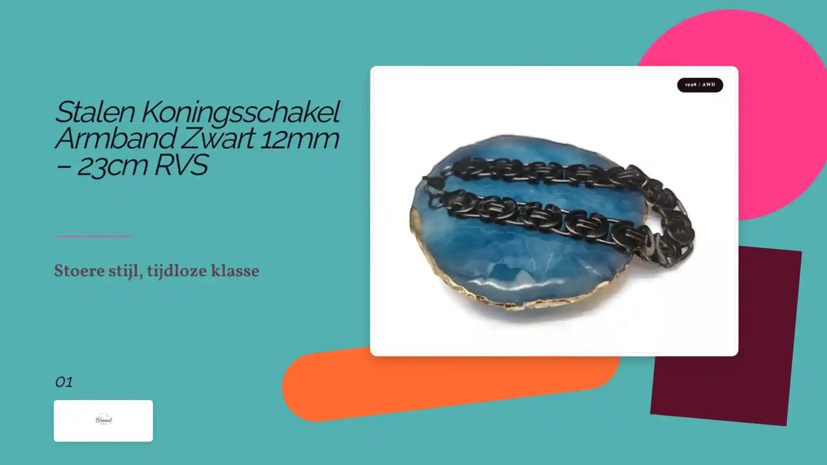 Stalen Koningsschakel Armband Zwart 12mm &ndash; 23cm RVS by@Outfy