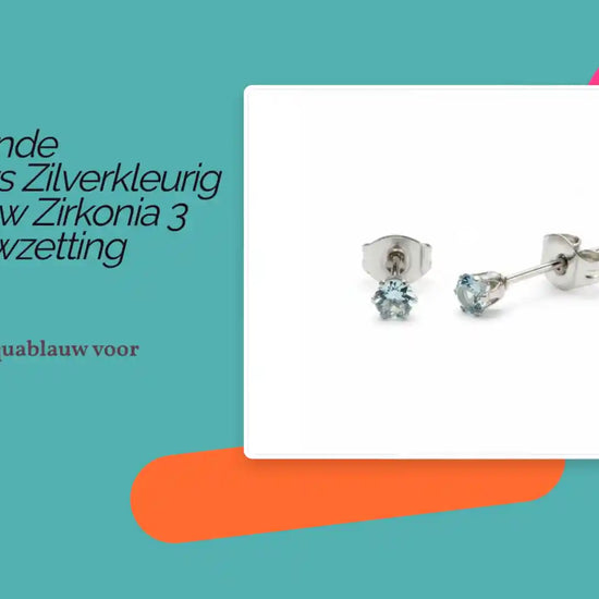 Stalen Ronde Oorstekers Zilverkleurig Aquablauw Zirkonia 3 mm Klauwzetting by@Outfy