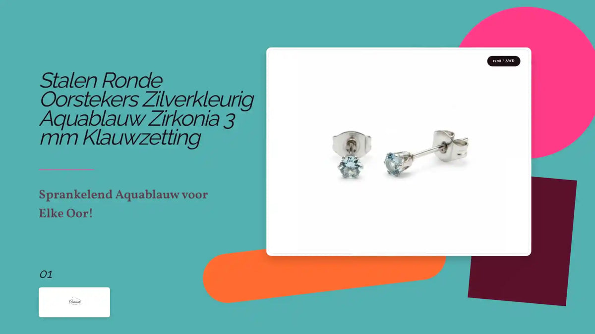 Stalen Ronde Oorstekers Zilverkleurig Aquablauw Zirkonia 3 mm Klauwzetting by@Outfy