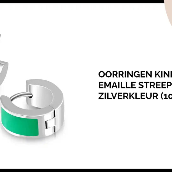 Oorringen kind &ndash; Staal Emaille Streep Groen Zilverkleur (10mm) by@Outfy