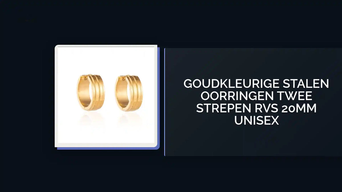 Goudkleurige Stalen Oorringen Twee Strepen RVS 20mm Unisex by@Outfy