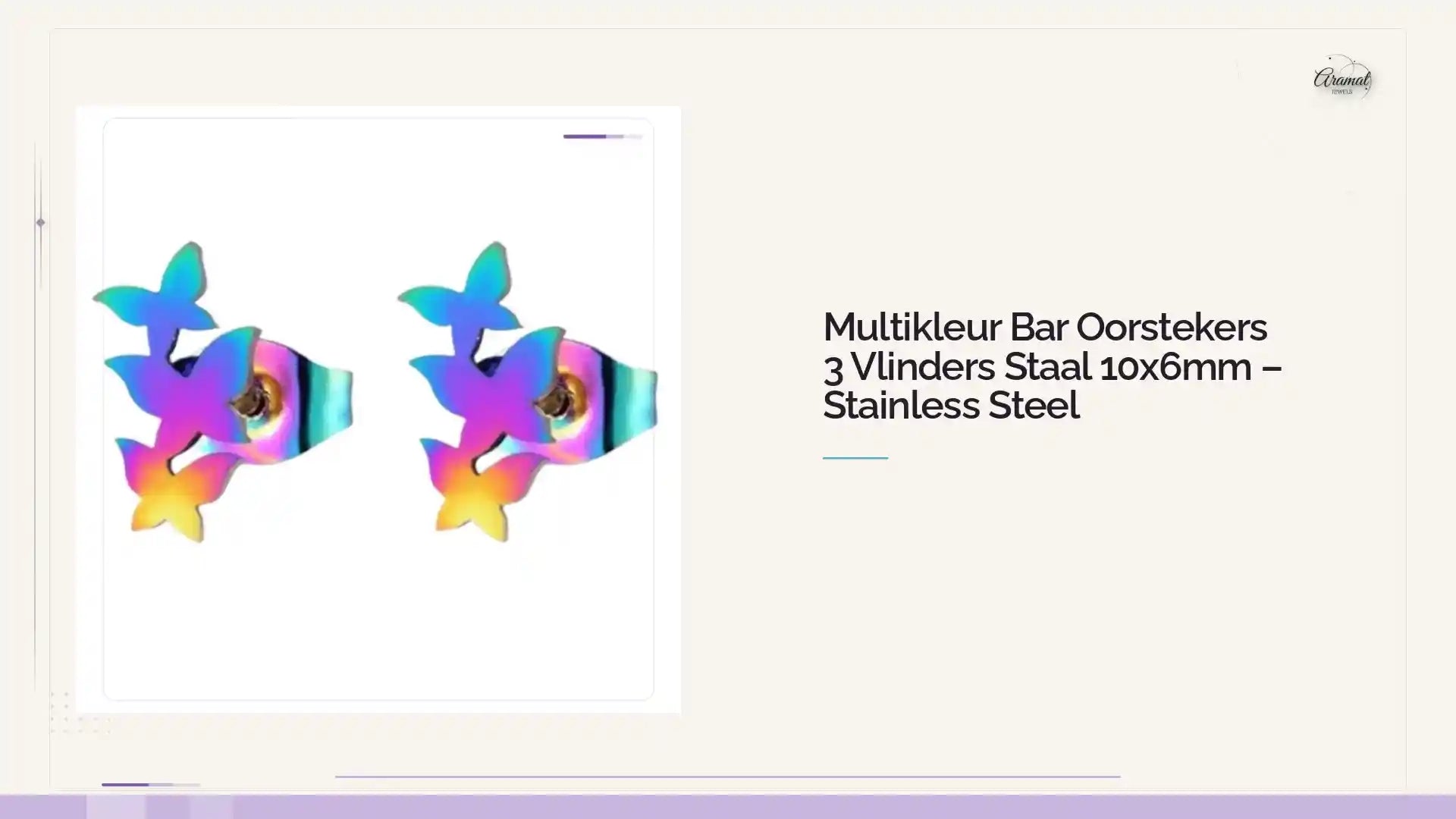 Multikleur Bar Oorstekers 3 Vlinders Staal 10x6mm &ndash; Stainless Steel by@Outfy