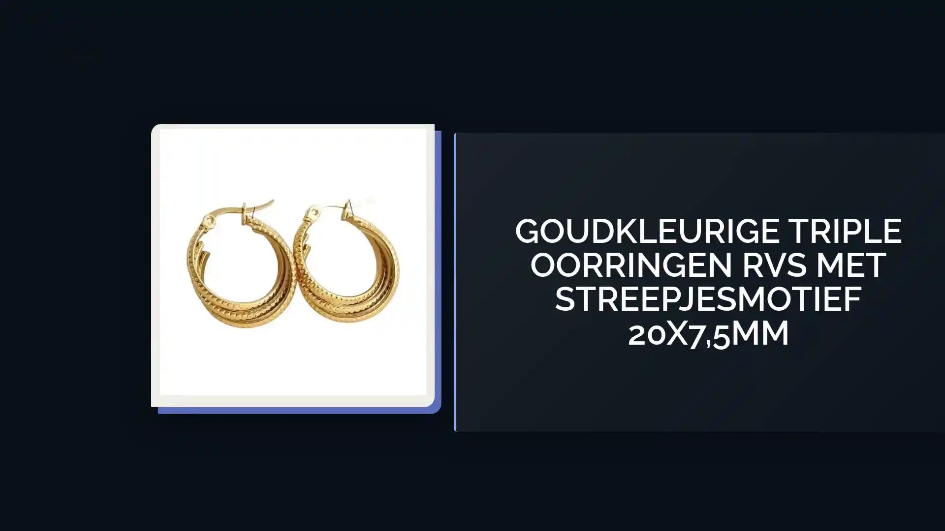 Goudkleurige Triple Oorringen RVS met Streepjesmotief 20x7,5mm by@Outfy