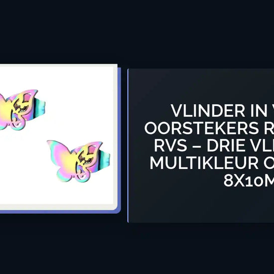 Vlinder in Vlinder Oorstekers Regenboog RVS &ndash; Drie Vlindertjes Multikleur Oorbellen 8x10mm by@Outfy
