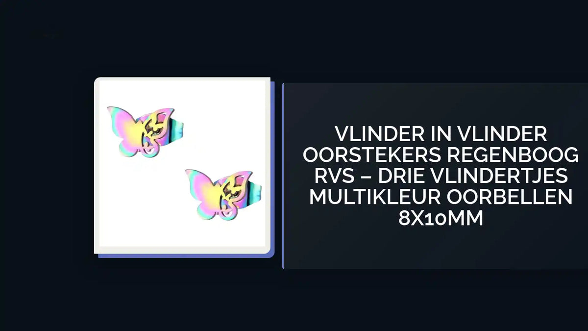 Vlinder in Vlinder Oorstekers Regenboog RVS &ndash; Drie Vlindertjes Multikleur Oorbellen 8x10mm by@Outfy