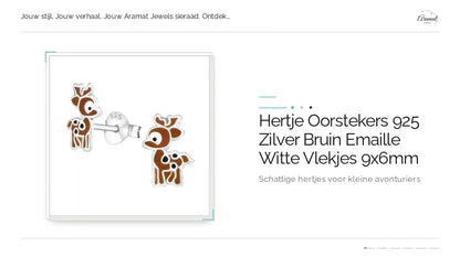 Hertje Oorstekers 925 Zilver Bruin Emaille Witte Vlekjes 9x6mm by@Outfy