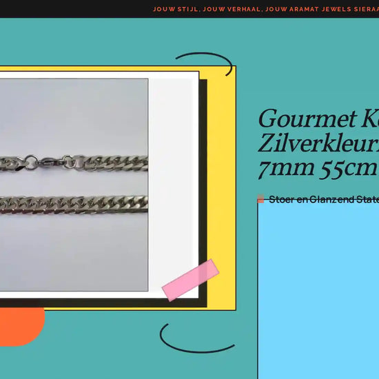 Gourmet Ketting Zilverkleurig Staal &ndash; 7mm 55cm by@Outfy