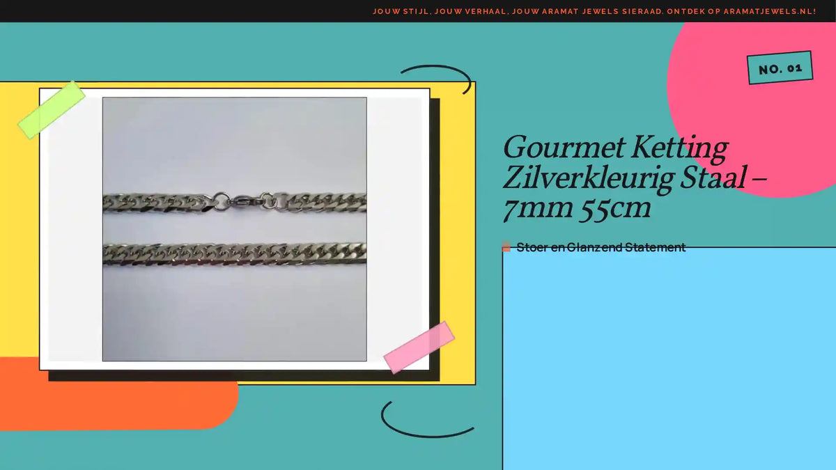 Gourmet Ketting Zilverkleurig Staal &ndash; 7mm 55cm by@Outfy
