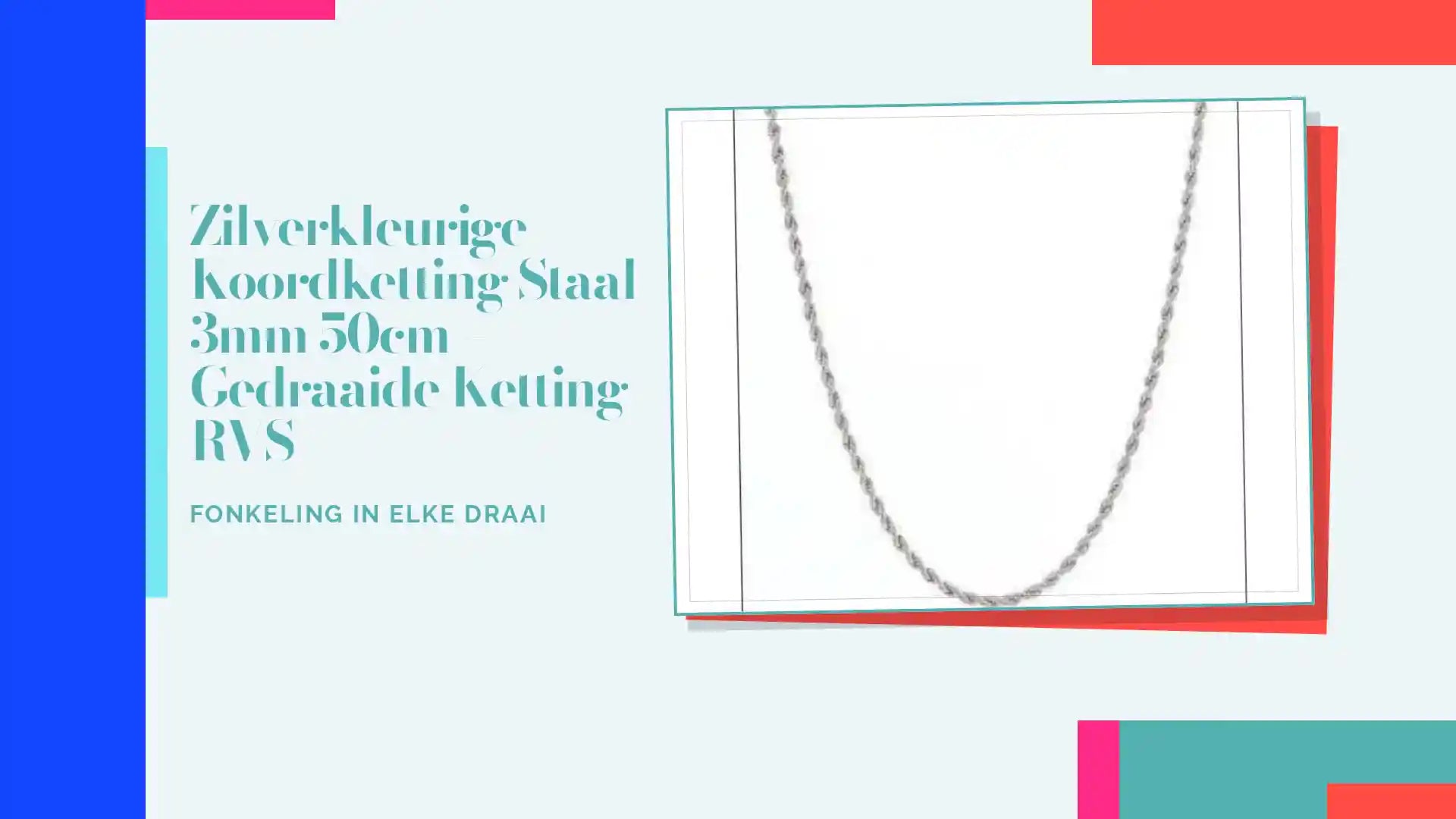 Zilverkleurige Koordketting Staal 3mm 50cm &ndash; Gedraaide Ketting RVS by@Outfy