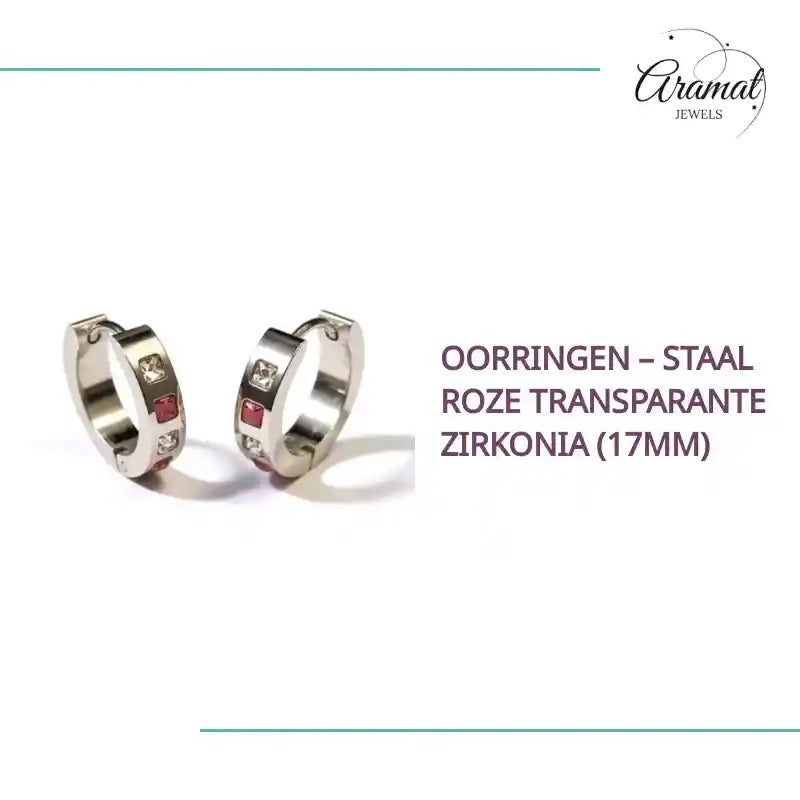 Oorringen &ndash; Staal Roze Transparante Zirkonia (17mm) by@Outfy
