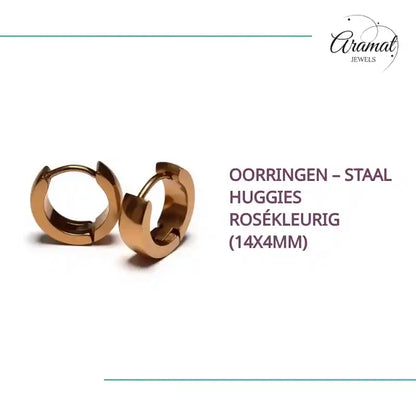 Oorringen &ndash; Staal Huggies Ros&eacute;kleurig (14x4mm) by@Outfy