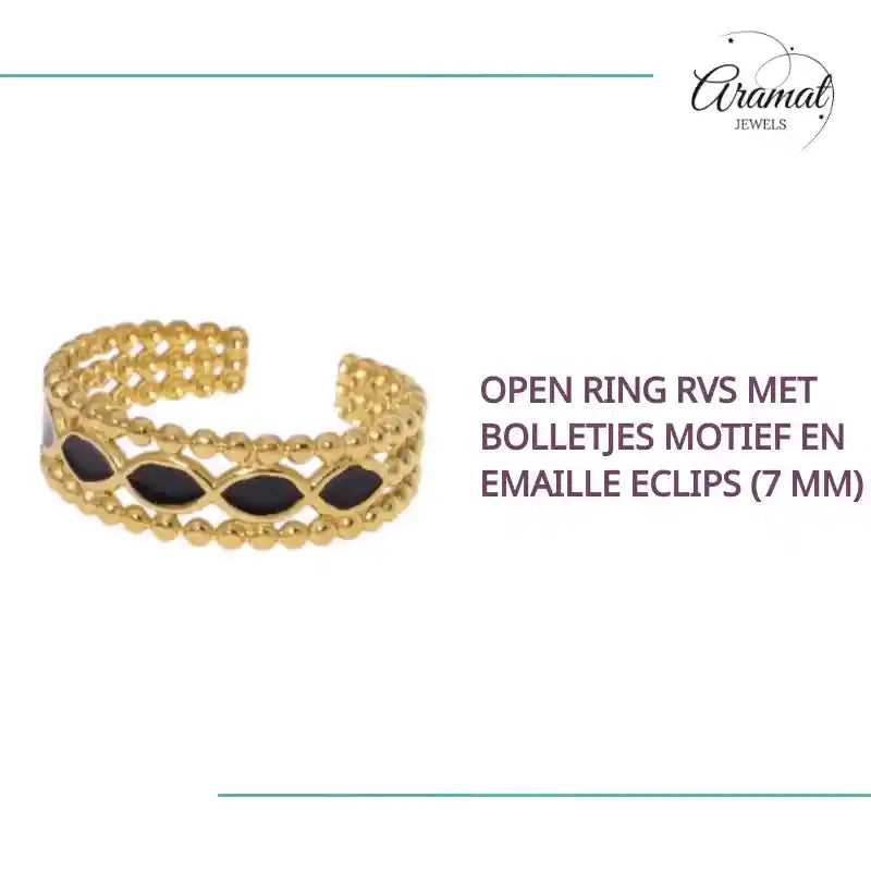 Open Ring RVS met Bolletjes Motief en Emaille Eclips (7 mm) by@Outfy
