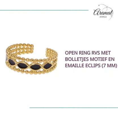 Open Ring RVS met Bolletjes Motief en Emaille Eclips (7 mm) by@Outfy