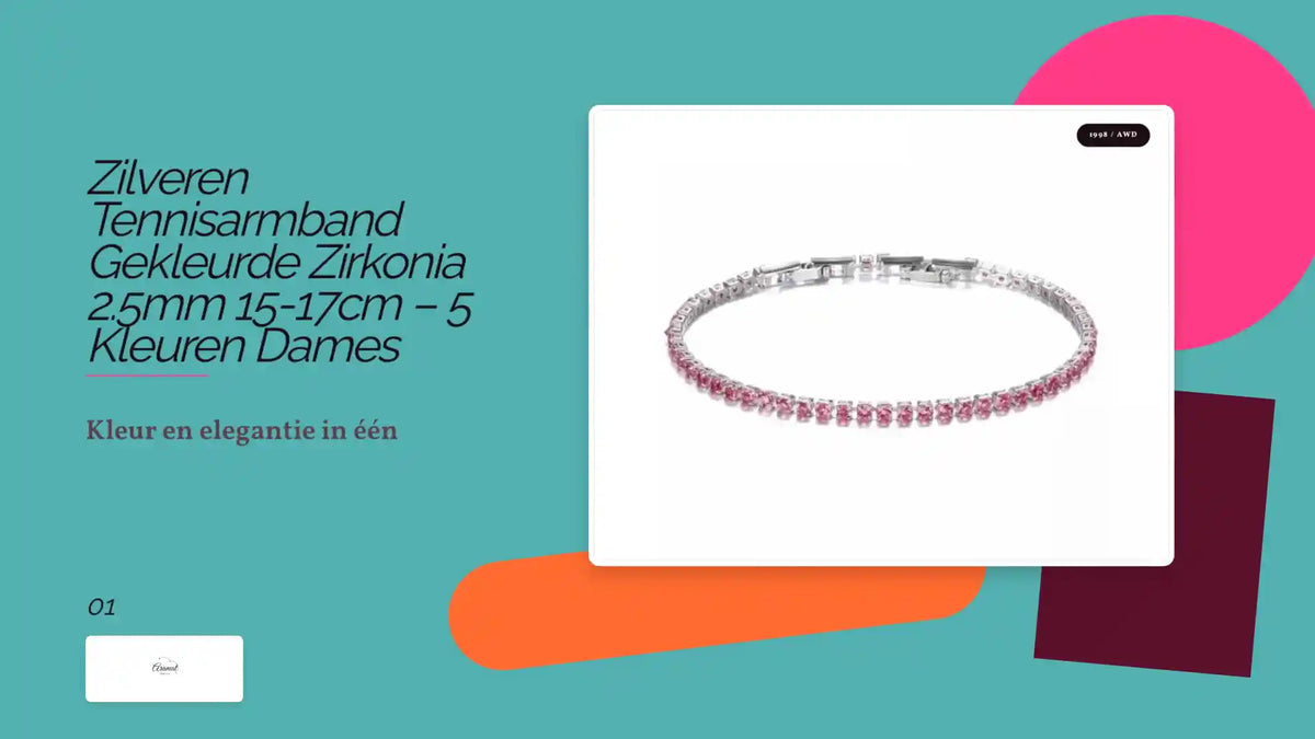 Zilveren Tennisarmband Gekleurde Zirkonia 2.5mm 15-17cm &ndash; 5 Kleuren Dames by@Outfy