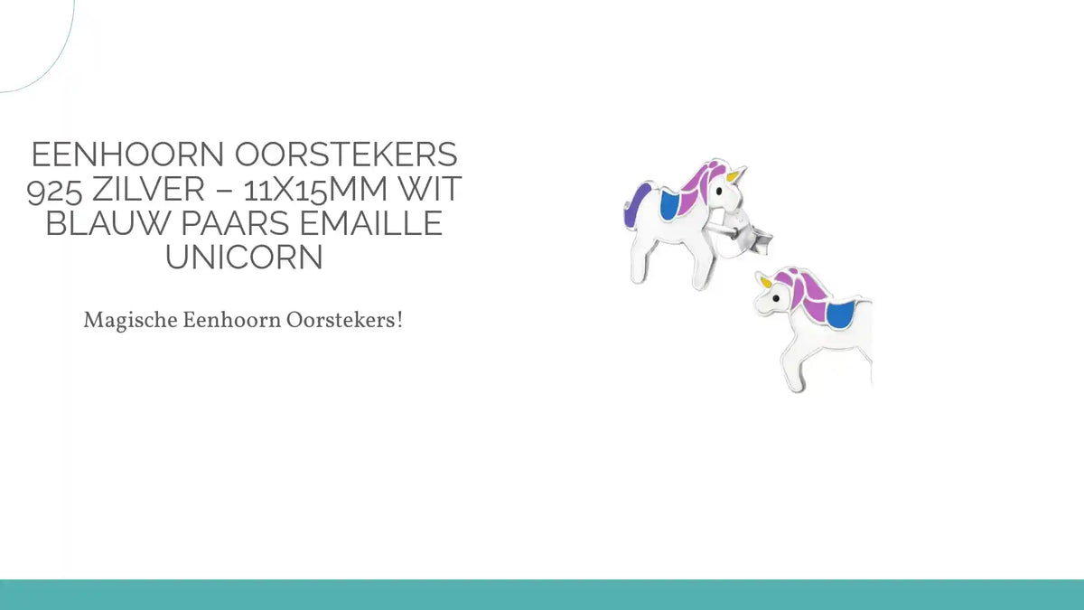 Eenhoorn Oorstekers 925 Zilver &ndash; 11x15mm Wit Blauw Paars Emaille Unicorn by@Outfy