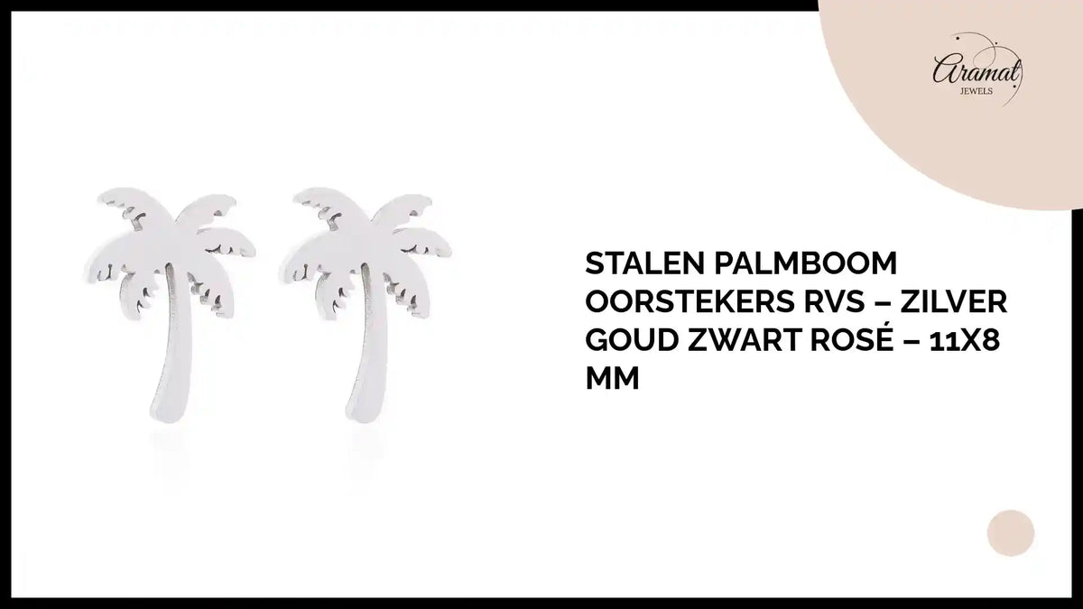 Stalen Palmboom Oorstekers RVS &ndash; Zilver Goud Zwart Ros&eacute; &ndash; 11x8 mm by@Outfy
