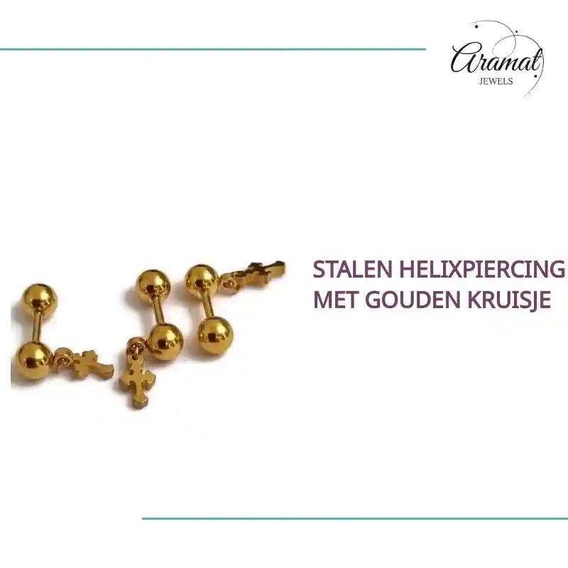 Stalen Helixpiercing met Gouden Kruisje by@Outfy