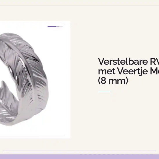 Verstelbare RVS Ring met Veertje Motief - (8 mm) by@Outfy