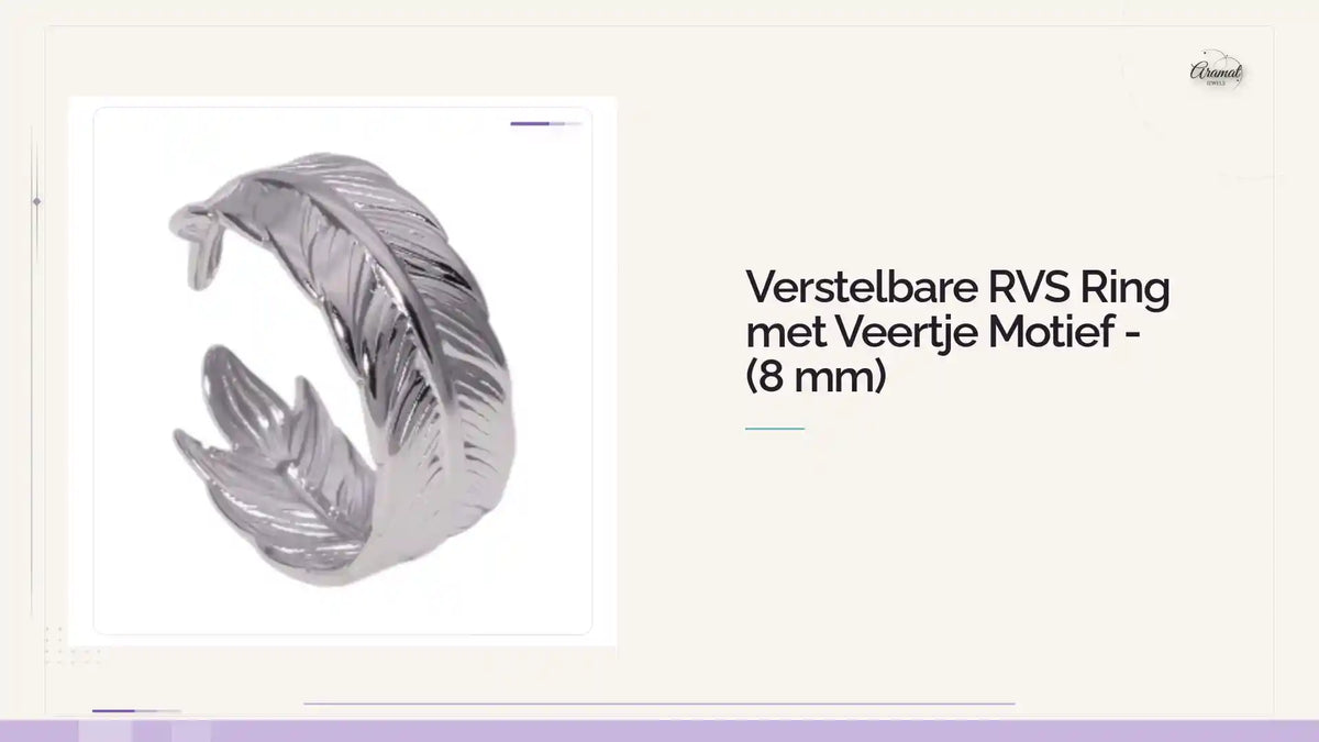 Verstelbare RVS Ring met Veertje Motief - (8 mm) by@Outfy