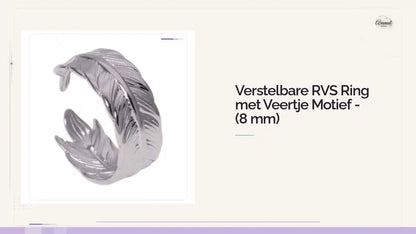 Verstelbare RVS Ring met Veertje Motief - (8 mm) by@Outfy
