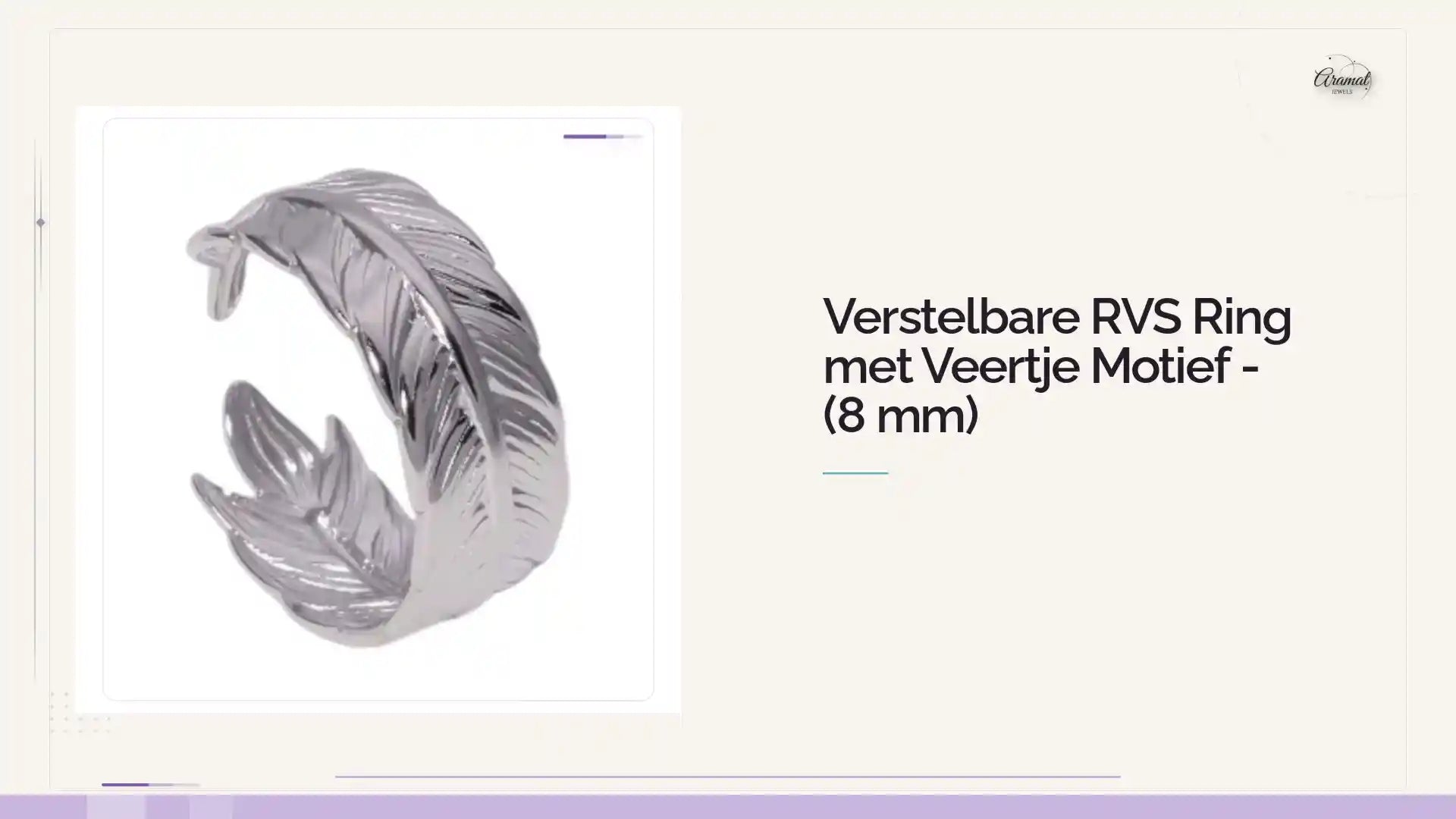 Verstelbare RVS Ring met Veertje Motief - (8 mm) by@Outfy