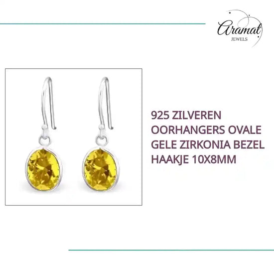 925 Zilveren Oorhangers Ovale Gele Zirkonia Bezel Haakje 10x8mm by@Outfy