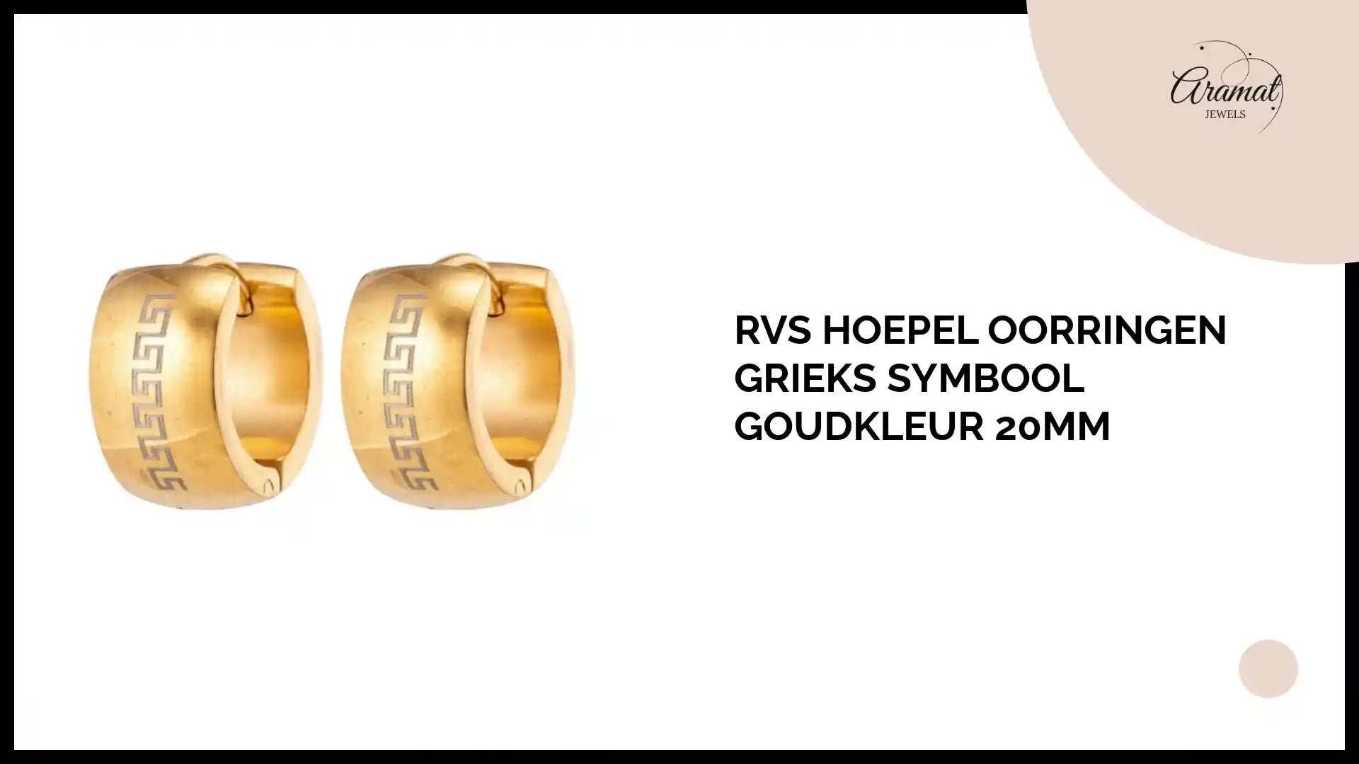 RVS Hoepel Oorringen Grieks Symbool Goudkleur 20mm by@Outfy