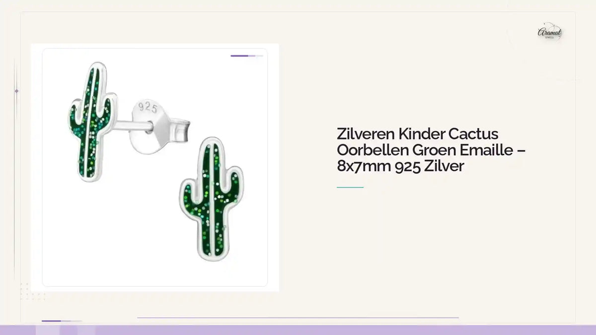 Zilveren Kinder Cactus Oorbellen Groen Emaille &ndash; 8x7mm 925 Zilver by@Outfy