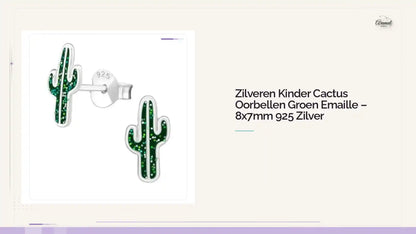 Zilveren Kinder Cactus Oorbellen Groen Emaille &ndash; 8x7mm 925 Zilver by@Outfy