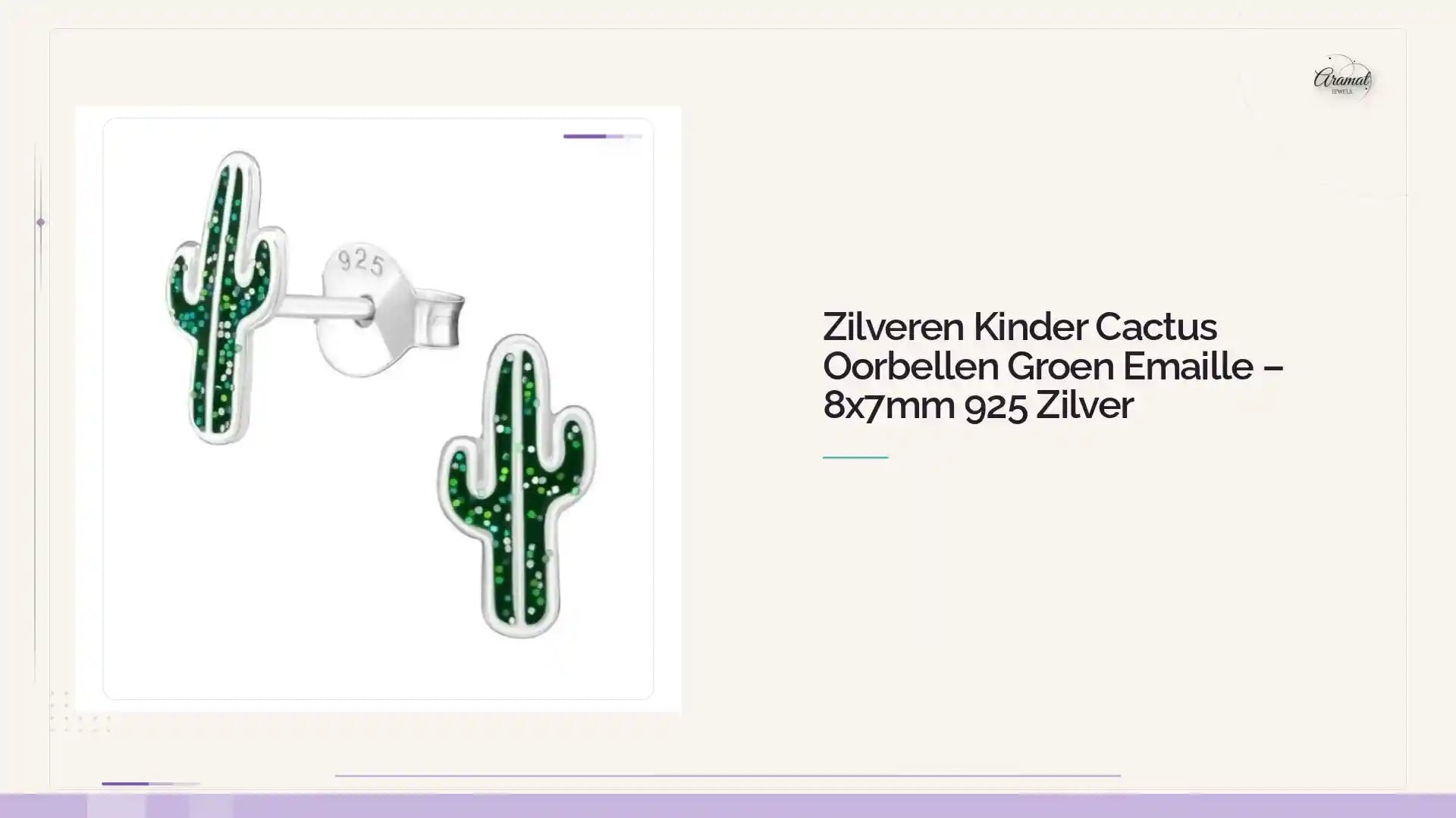 Zilveren Kinder Cactus Oorbellen Groen Emaille &ndash; 8x7mm 925 Zilver by@Outfy