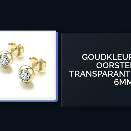 Goudkleurige RVS Oorstekers Transparante Kristal &ndash; 6mm by@Outfy