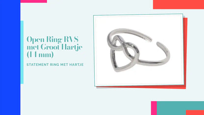 Open Ring RVS met Groot Hartje (14 mm) by@Outfy
