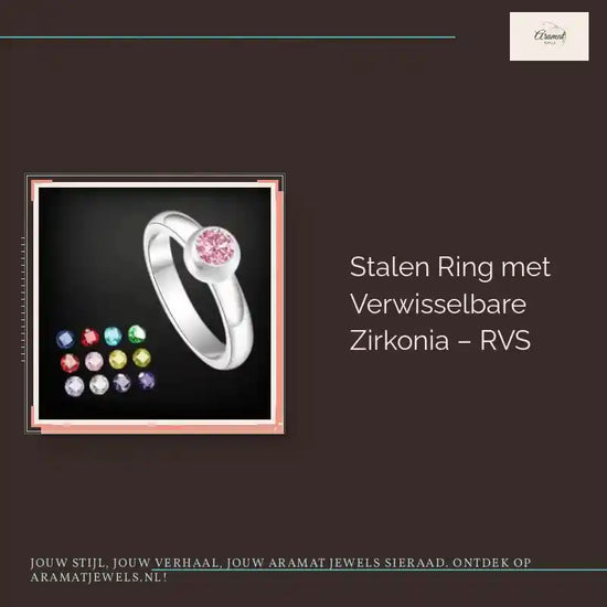 Stalen Ring met Verwisselbare Zirkonia &ndash; RVS by@Outfy