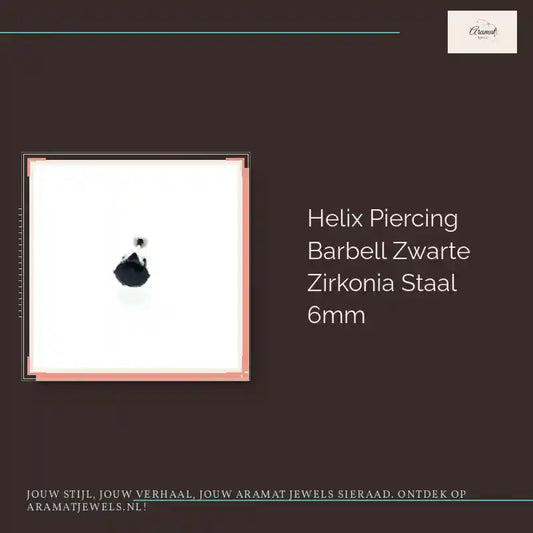 Helix Piercing Barbell Zwarte Zirkonia Staal 6mm by@Outfy