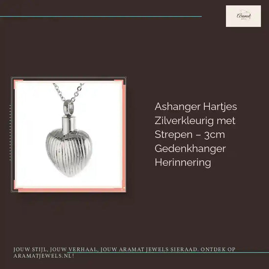 Ashanger Hartjes Zilverkleurig met Strepen &ndash; 3cm Gedenkhanger Herinnering by@Outfy