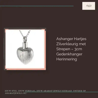Ashanger Hartjes Zilverkleurig met Strepen &ndash; 3cm Gedenkhanger Herinnering by@Outfy