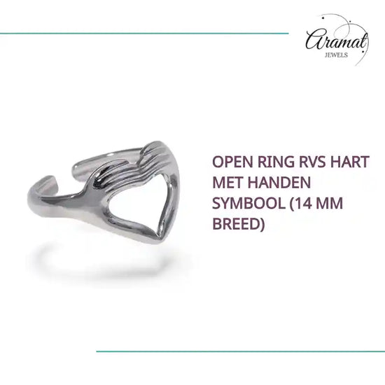 Open Ring RVS Hart met Handen Symbool (14 mm Breed) by@Outfy