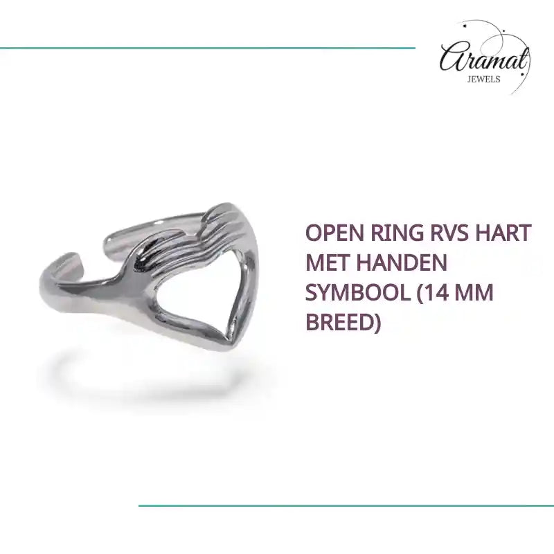 Open Ring RVS Hart met Handen Symbool (14 mm Breed) by@Outfy