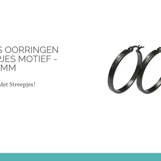 Zwarte RVS Oorringen met Streepjes Motief - 30 mm by@Outfy