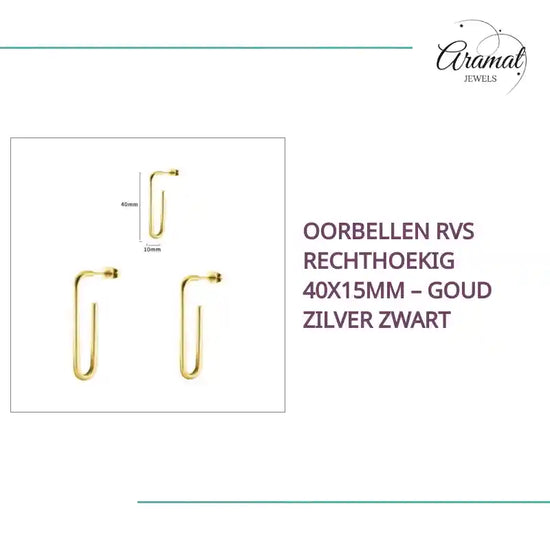 Oorbellen RVS Rechthoekig 40x15mm &ndash; Goud Zilver Zwart by@Outfy