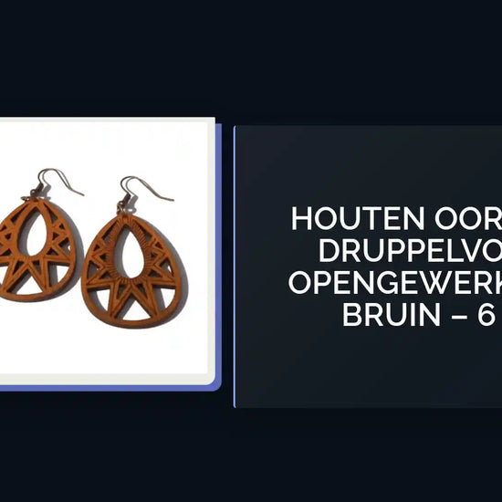 Houten Oorhangers Druppelvorm met Opengewerkt Motief Bruin &ndash; 6 x 3 cm by@Outfy